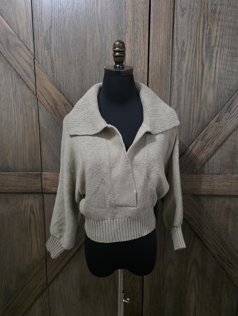 Brochu Walker Beige Cropped Collared Knit Sweater
